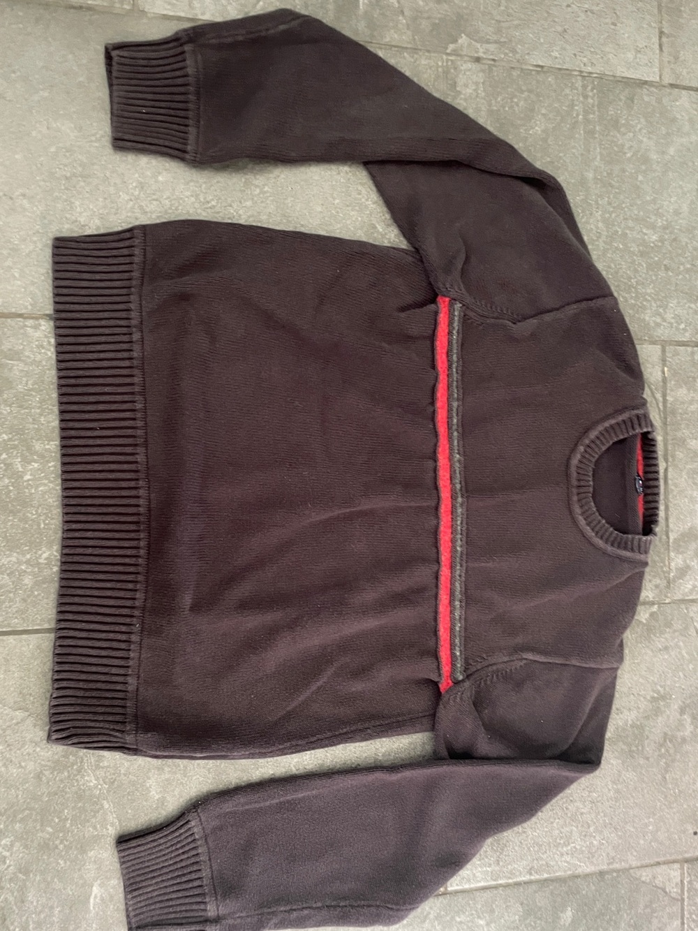 Y2K Washed Black Lambswool Blend Striped Crewneck Large Preppy Grunge Retro - Picture 10 of 10